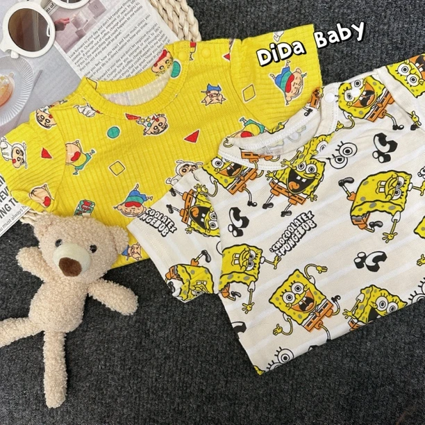 【蜡笔海绵】宝宝春夏款短袖连体包屁衣卡通可爱三角爬