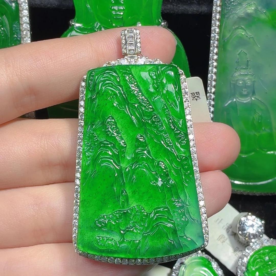 翡翠银S925镶嵌颈饰天然A货翡翠