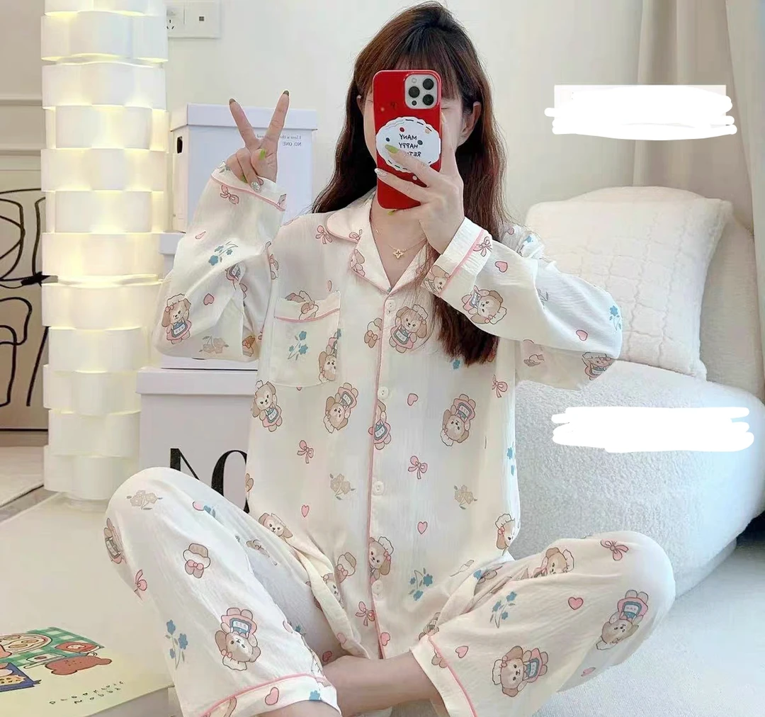 【0114#睡衣】套装女士长袖秋季睡衣宽松舒适家居服套装