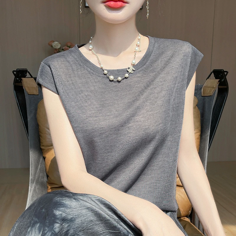 小飞袖！天丝面膜T~薄款短袖t恤女夏季新款圆领宽松短款休闲上衣
