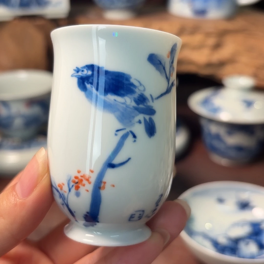杯柴窑青花瓷艺术品