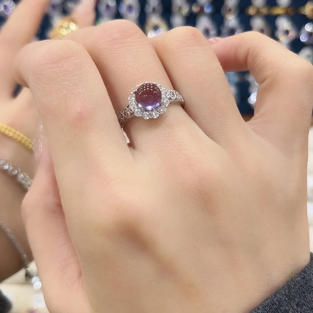 紫晶女款银S925镶嵌杨**?戒指52