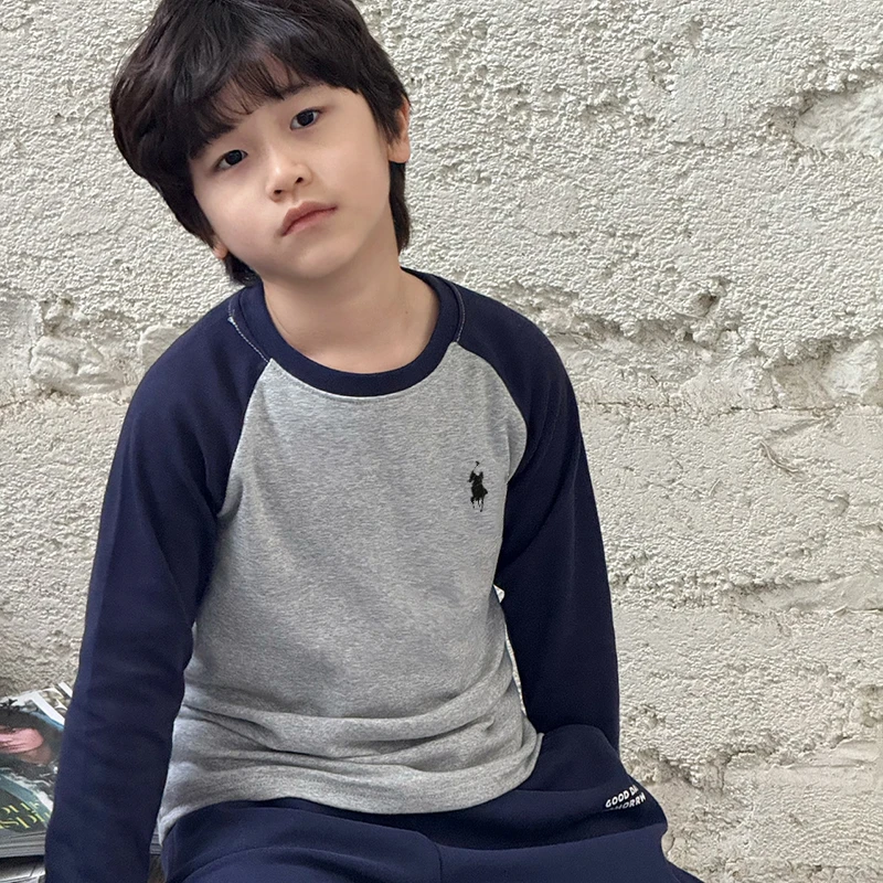 男童长袖T恤打底衫春夏款撞色潮童百搭休闲儿童长袖打底衫T恤