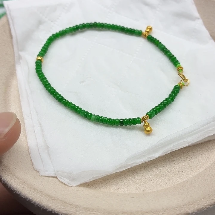 翡翠18K金镶嵌手链天然缅甸翡翠A货卡2.8