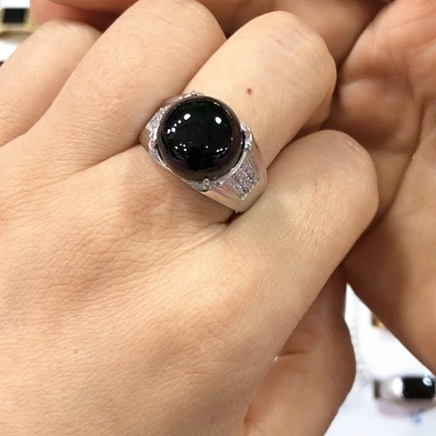 银S925镶嵌戒指翡翠缅甸天然A货翡翠