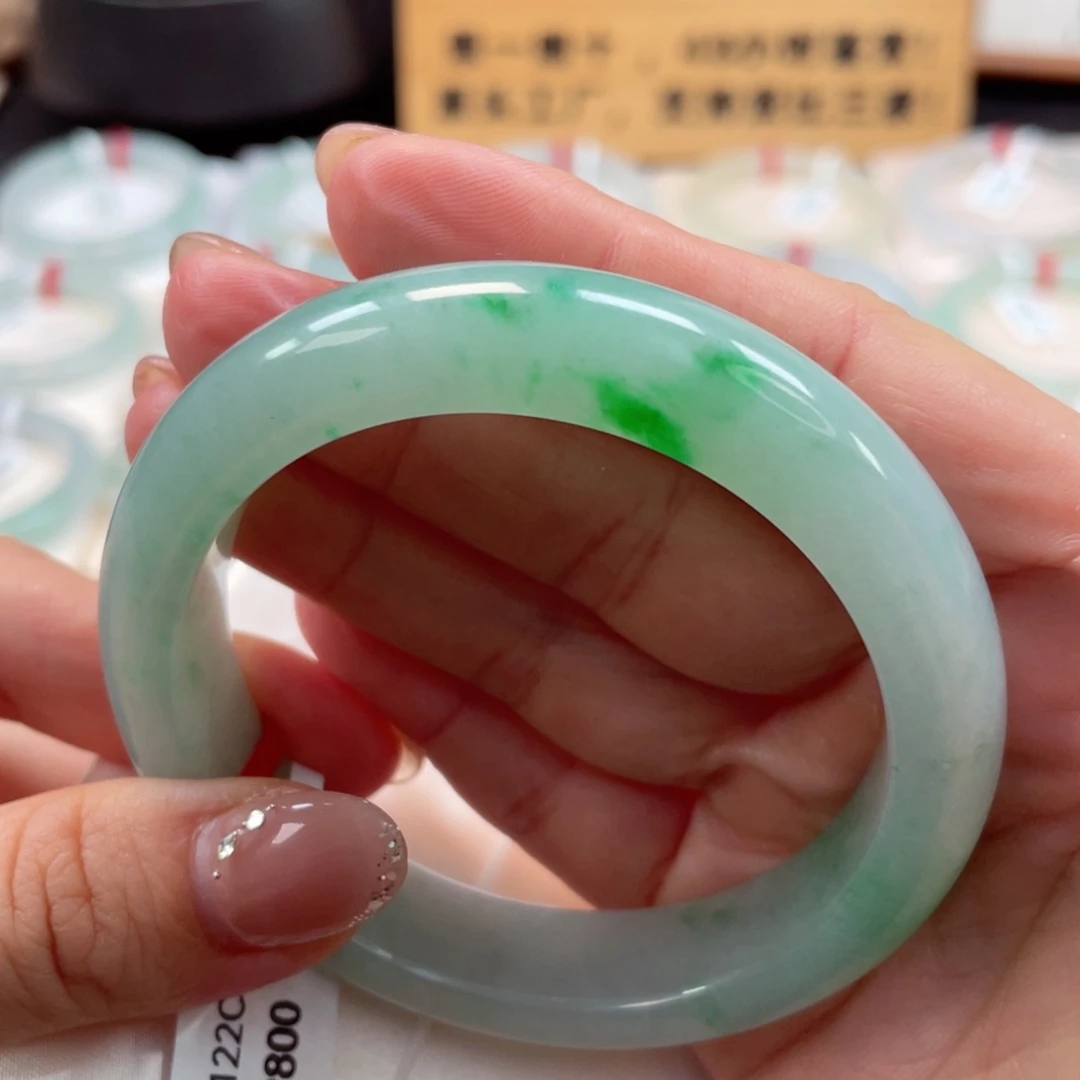 未镶嵌手镯翡翠老坑胶底飘绿色货正圈