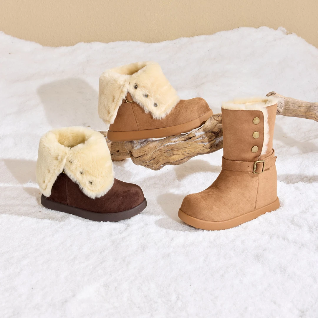 增高9cm羊毛两穿雪地靴休闲内增高女鞋真皮百搭圆头