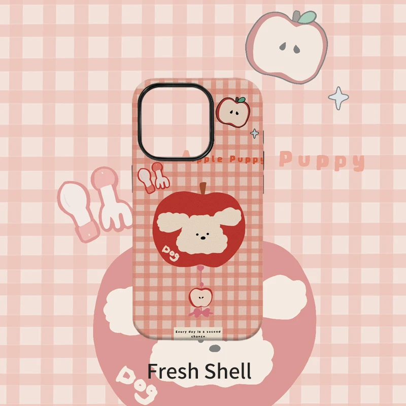 格纹苹果狗磨砂菲林二合一适用苹果VIVO华为OPPO小米防摔手机壳