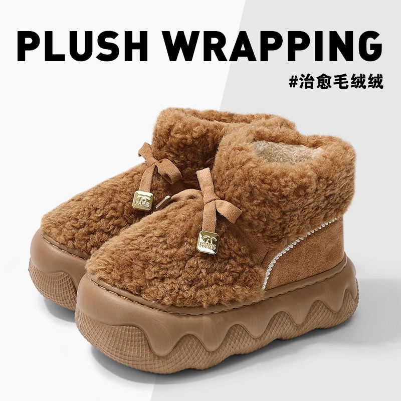 蝴蝶结厚底短靴女士2025冬新款季时尚外穿保暖加绒加厚防滑雪地靴