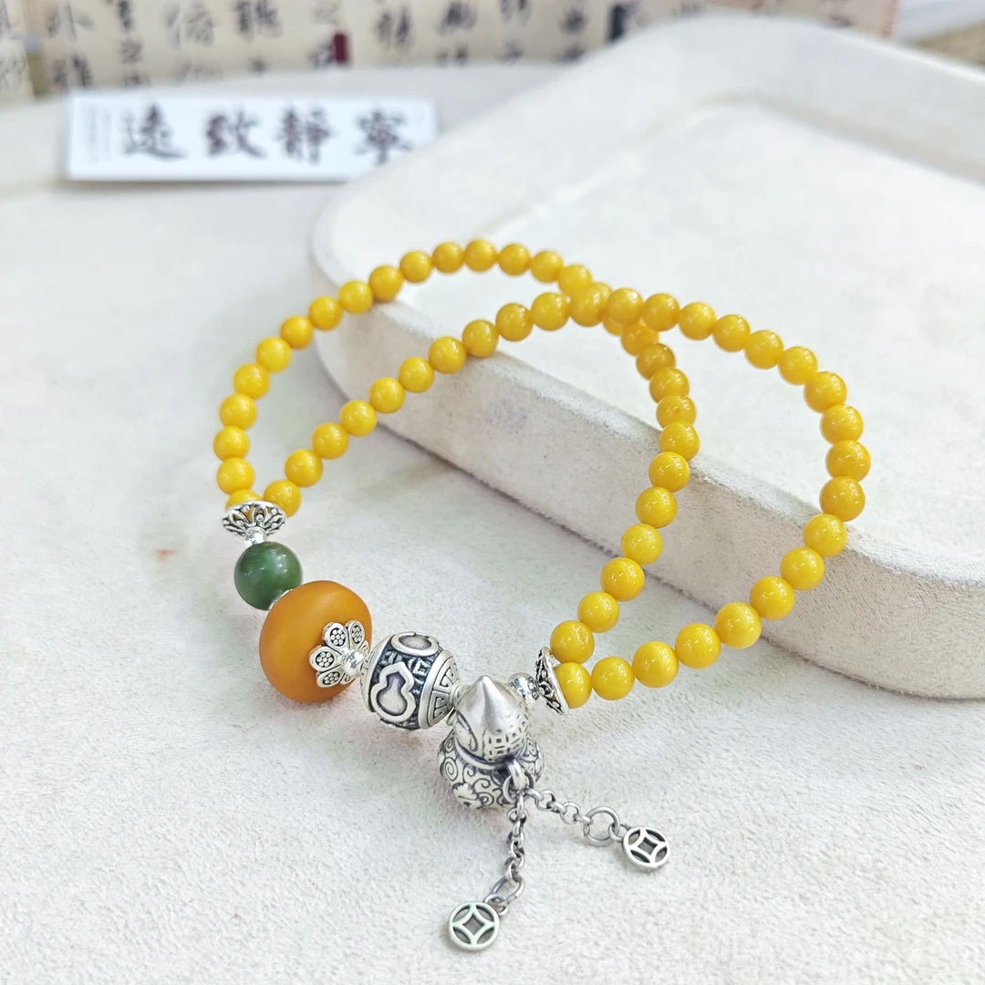 足银手链 双排蜜田银葫芦手链E168 zh