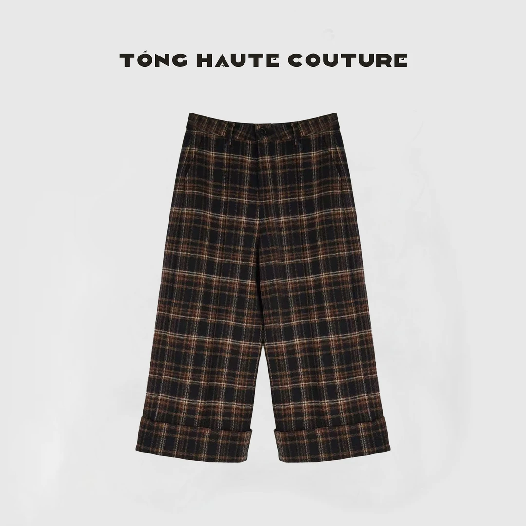 【玫屿】25年新羊毛+特丽纶高级感百搭格子时尚休闲裤 YK126