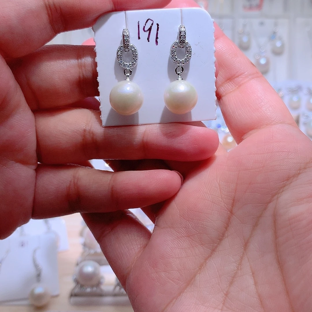 银S925镶嵌耳饰淡水珍珠CC11mm
