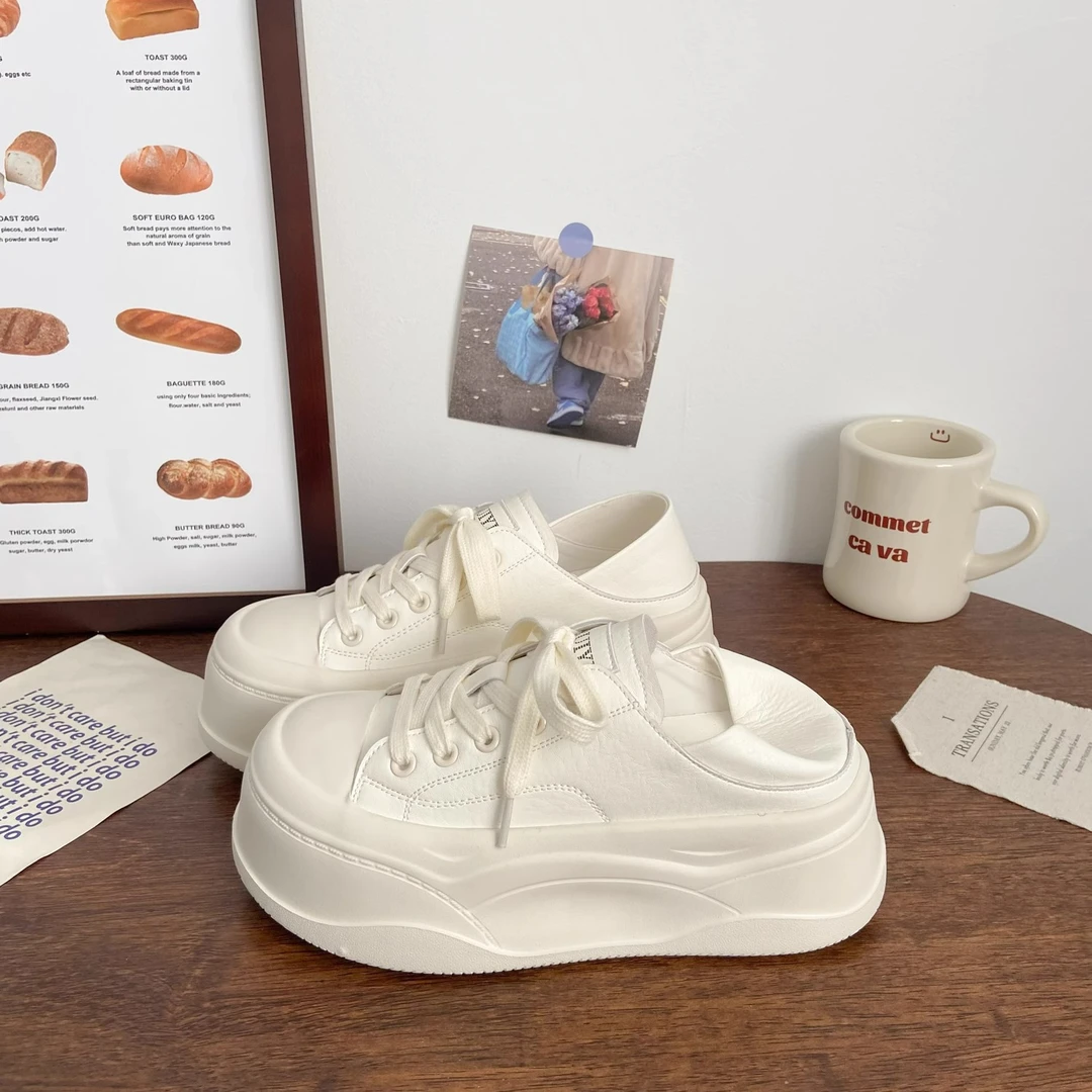 Moleubak两穿松糕小白鞋女丑萌夏季新款小众韩版一脚蹬厚底板鞋子