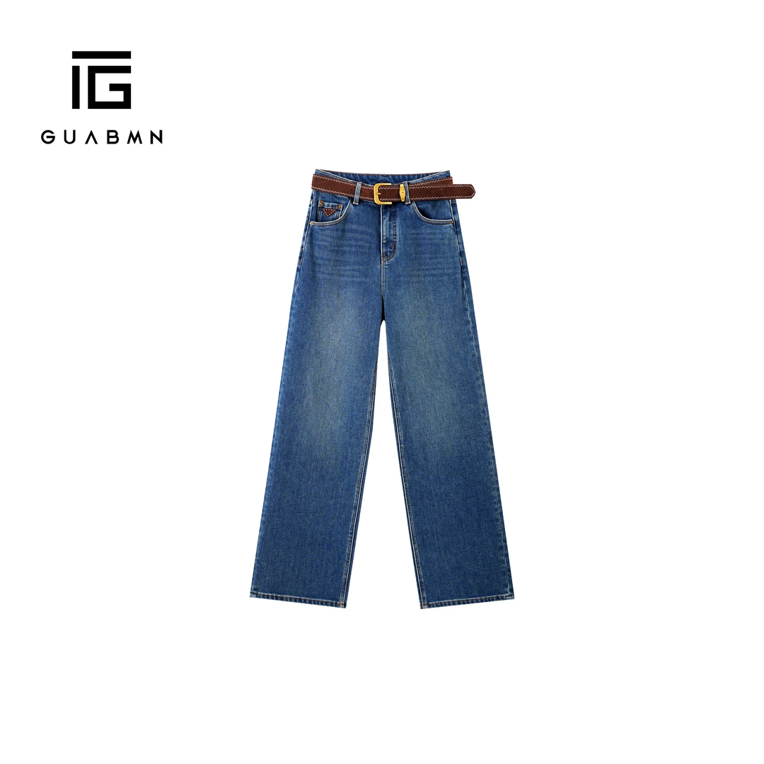 GUABMN2025冬季新款加绒加厚直筒阔腿拖地裤宽松百搭牛仔裤5967