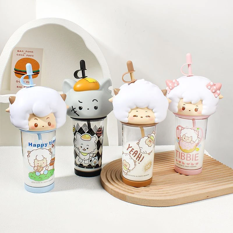 新款水杯喜羊羊与灰太狼乐欣吸管杯可爱儿童大容量塑料杯高颜值