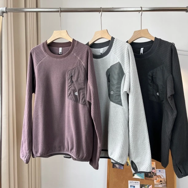 波浪纹保暖抓绒衣圆领套头卫衣户外徒步登山中间层摇粒绒打底衫潮