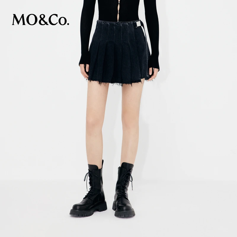 【千颂妮专享】MOCO夏扣饰高腰围裹压褶牛仔裙裤短裤MBC2SOT024