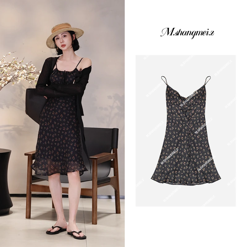 【波兰小镇】美大哥碎花印花网红休闲装吊带连衣裙X042329