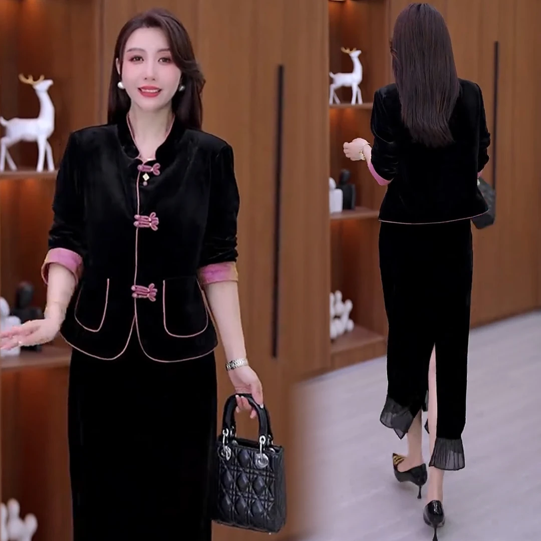时尚新中式短外套女2025秋季新款洋气黑色立领国风盘扣夹克外套潮