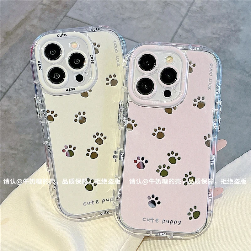 满屏爪印镜面泡芙适用苹果16手机壳新款华为OPPO高级小米15VIVO