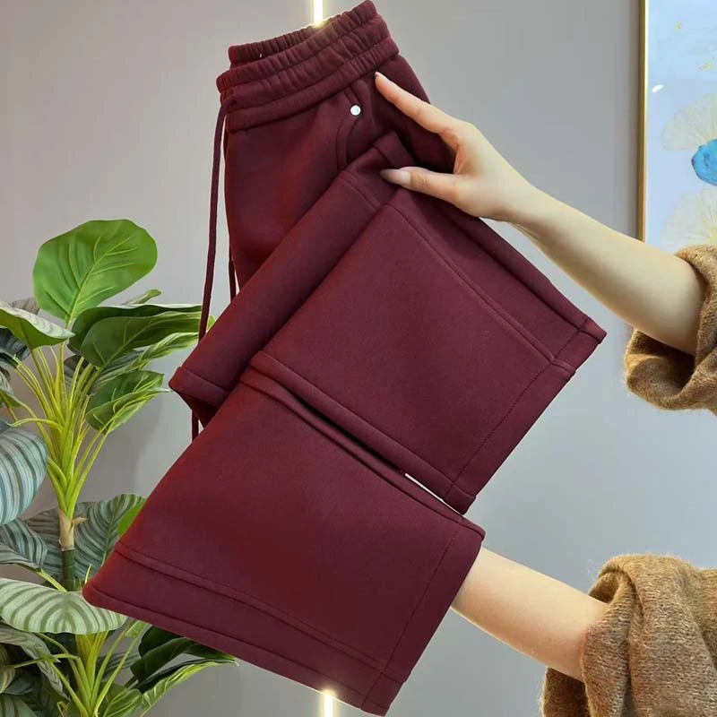 直筒烟管裤女冬加厚小个子2024新款窄版法棍裤显瘦垂感阔腿裤