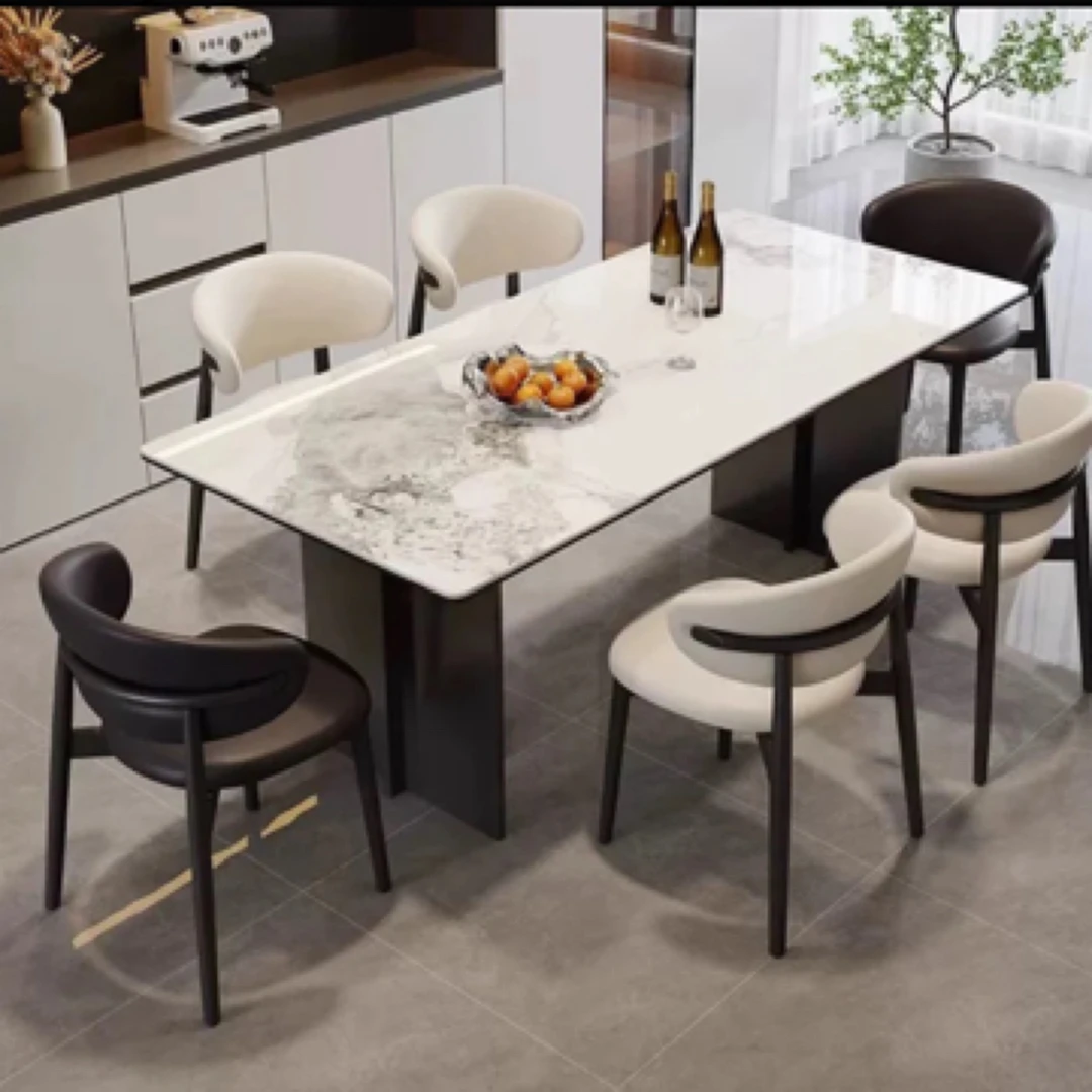 现代极简设计长方形铝合金岩板餐桌家用意式轻奢简约小户型餐桌椅