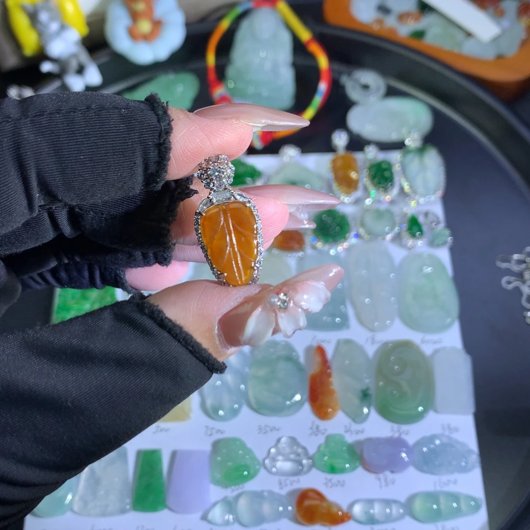 翡翠银S925镶嵌吊坠(不含链)冰黄叶