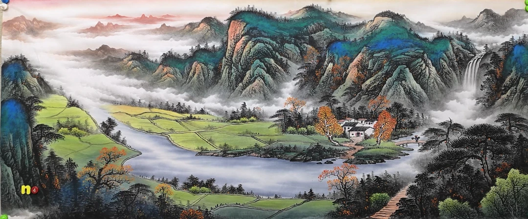 《仿古八尺》画芯尺寸：240cm*98cm山水画客厅办公室挂画