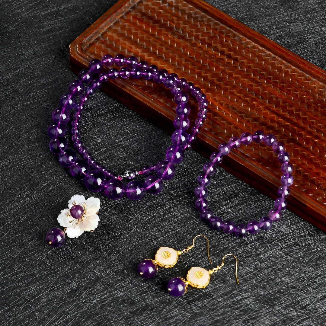 【紫荆花】水晶项链塔链百搭手链+耳环三件套多样发一时尚