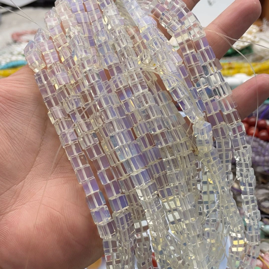 玛瑙/玉髓合金珠宝半成品一条装卡6mm欧泊方糖