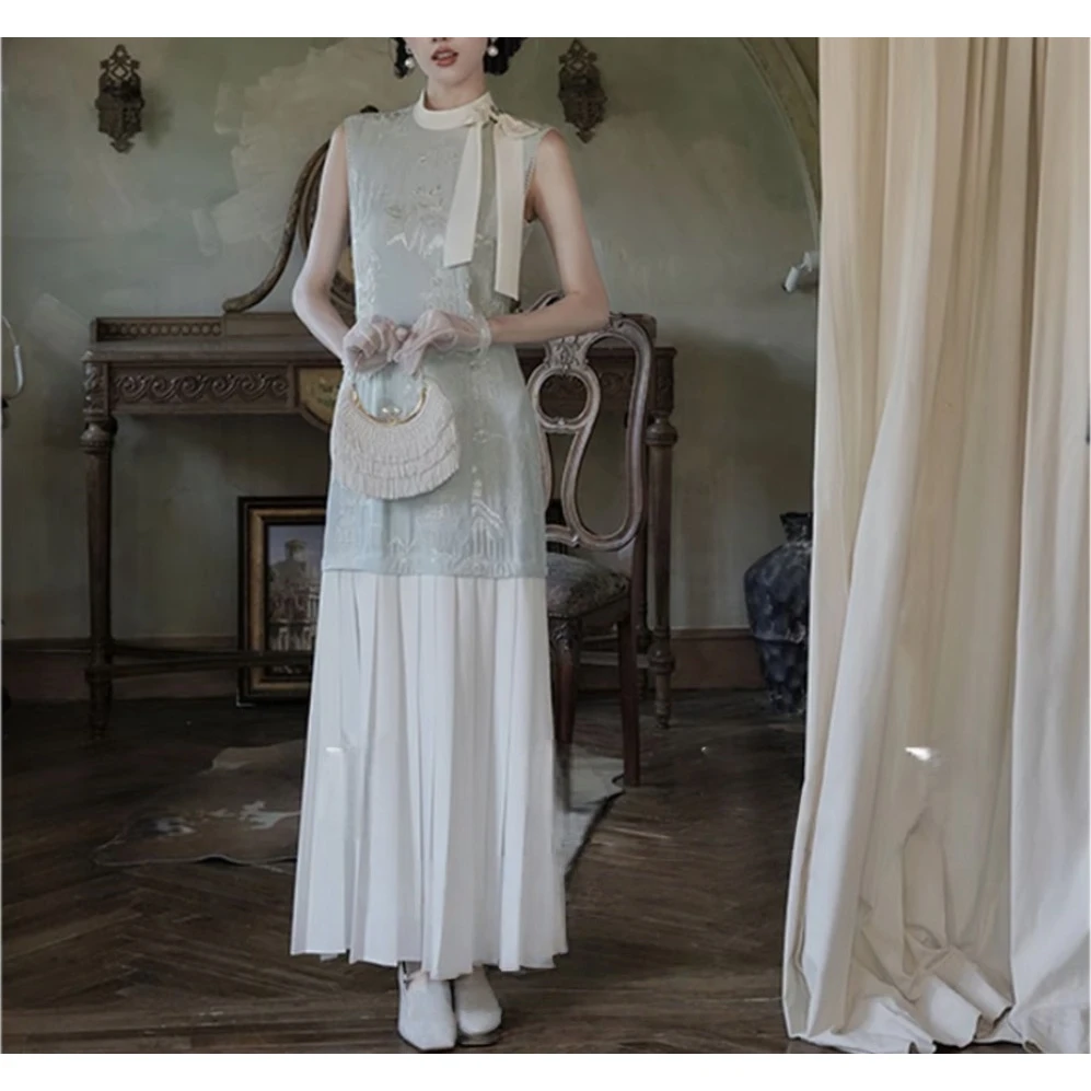 【青玉莞】静奢重工提花蝴蝶结连衣裙