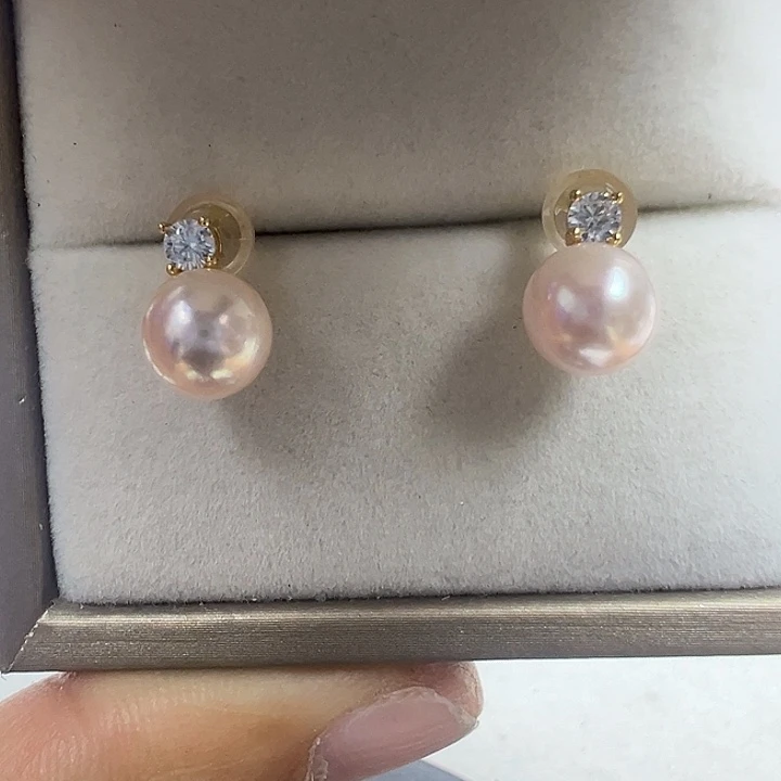 海水珍珠银S925镶嵌耳饰海水akoya珍珠耳钉7-8mm