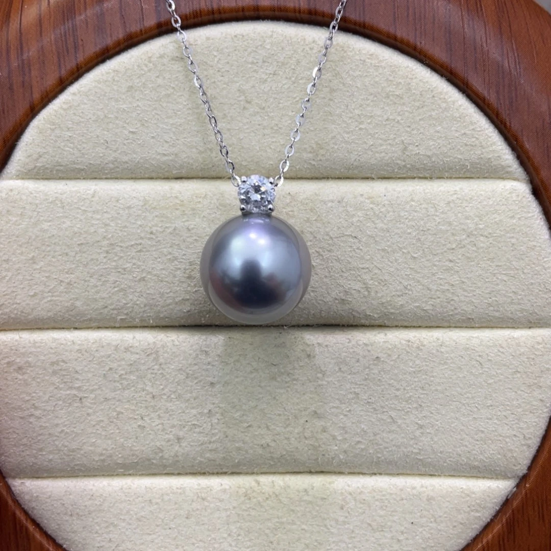 18K金镶嵌颈饰海水珍珠铂金灰12+镜面极光王妃款