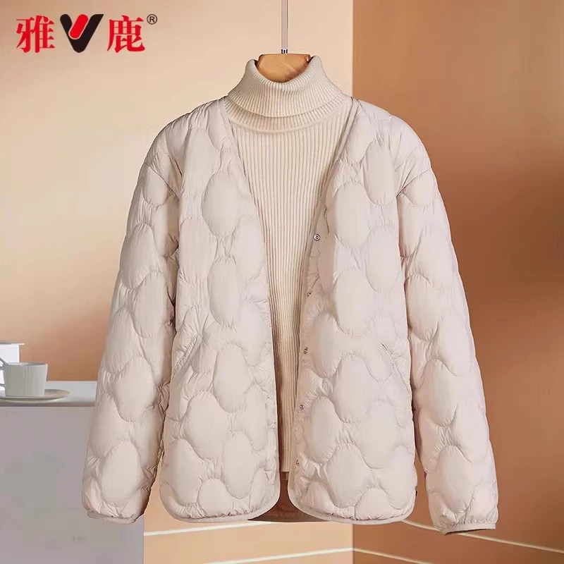 雅鹿轻薄款羽绒内胆2024年新款羽绒服女短款内搭拨款粉色保暖外套