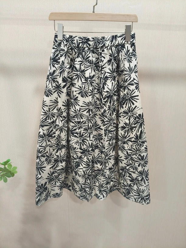 【Hua】4300005夏季新款时尚气质显瘦黑白印花度假风高腰半身裙