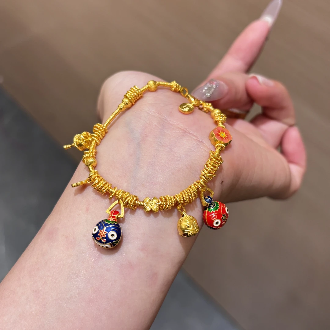 【菠萝珠宝】足金999 珐琅吞金兽 新款手串 金重：22.58克