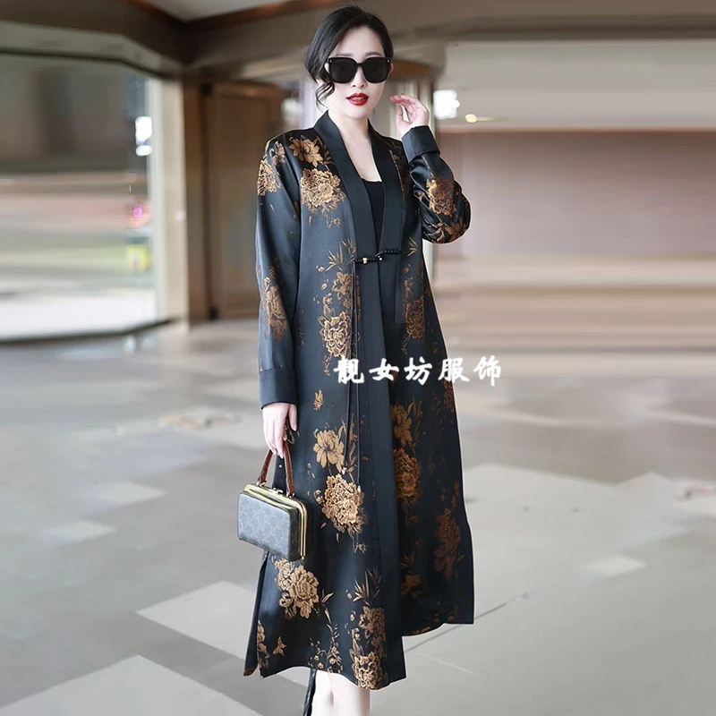 垂坠感高档薄款风衣外套宽松大码200斤胖MM时尚V领外披中长款外搭