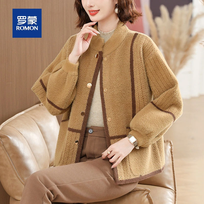 罗蒙50多岁妈妈秋装短款毛呢外套洋气质中老年女装秋冬季上衣开衫