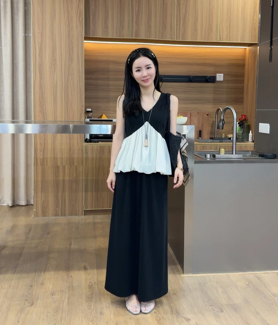 鑫燃KIKI 时尚复古高级感撞色无袖上衣+半身裙套装 0126 RS-1