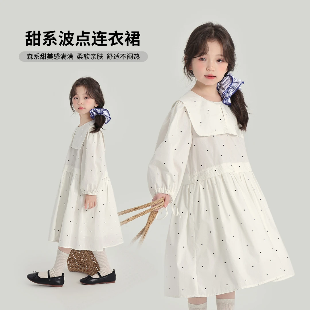 布丁哈鲁【森屿】2025夏款女童亲肤透气时尚甜美波点连衣裙G52DA935