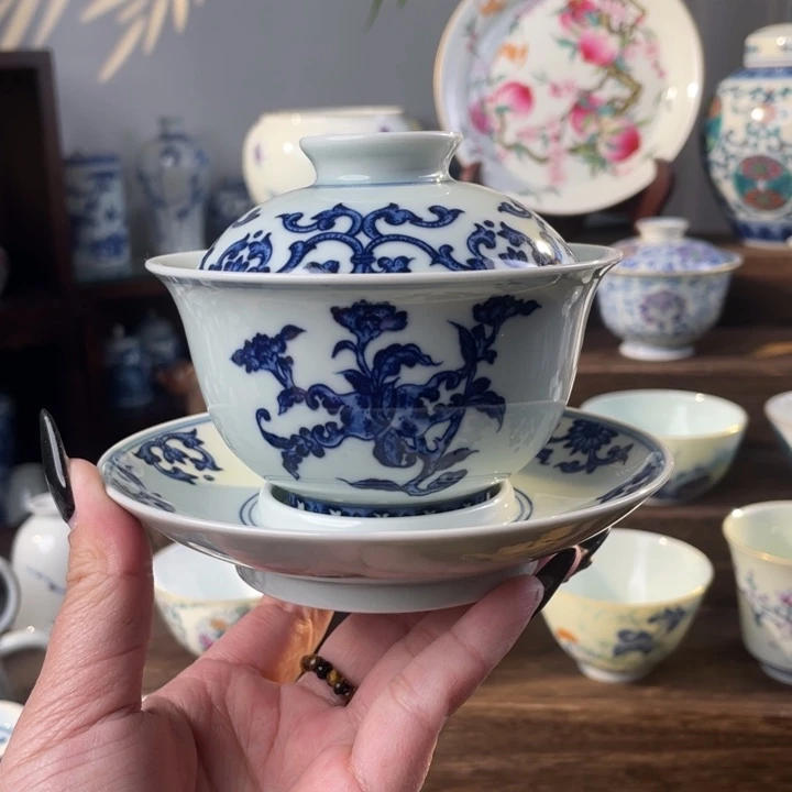 三多三才盖碗11111111手工手绘