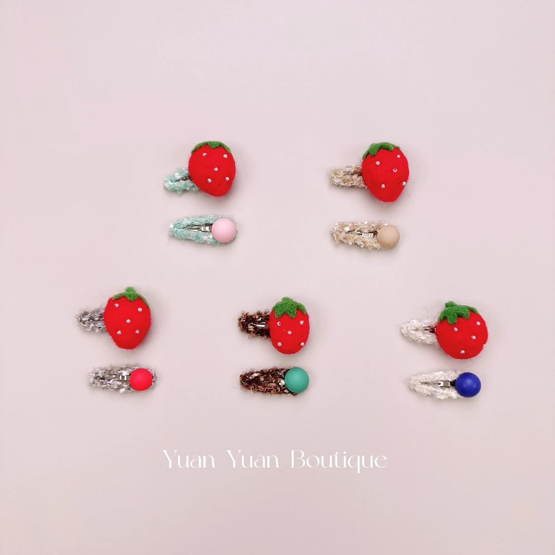 新款韩版全羊毛手搓草莓手工可爱宝宝儿童掰掰夹女童发夹发饰女