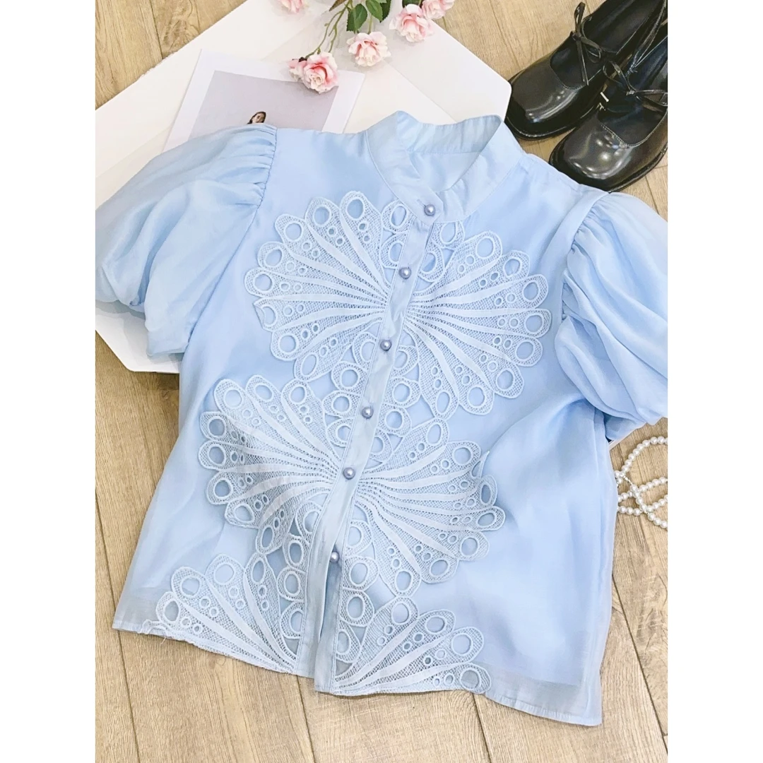丨春季新款时尚高端单排扣重工刺绣蕾丝衬衫 AL3250