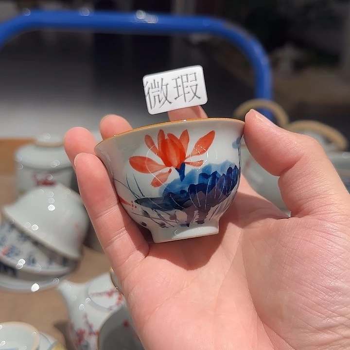 釉下手绘茶具微瑕