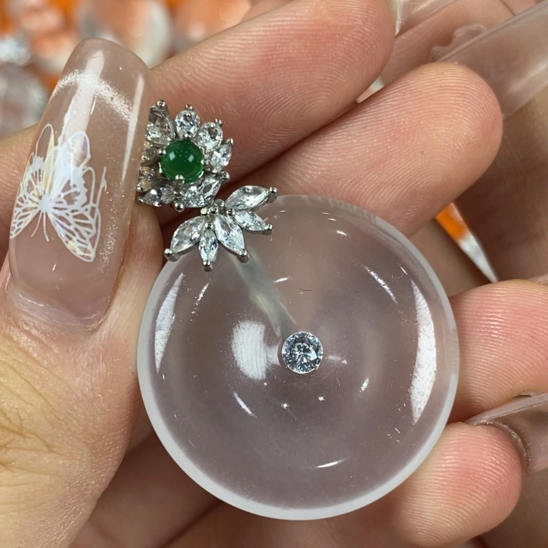 银S925镀金镶嵌吊坠石英质玉
