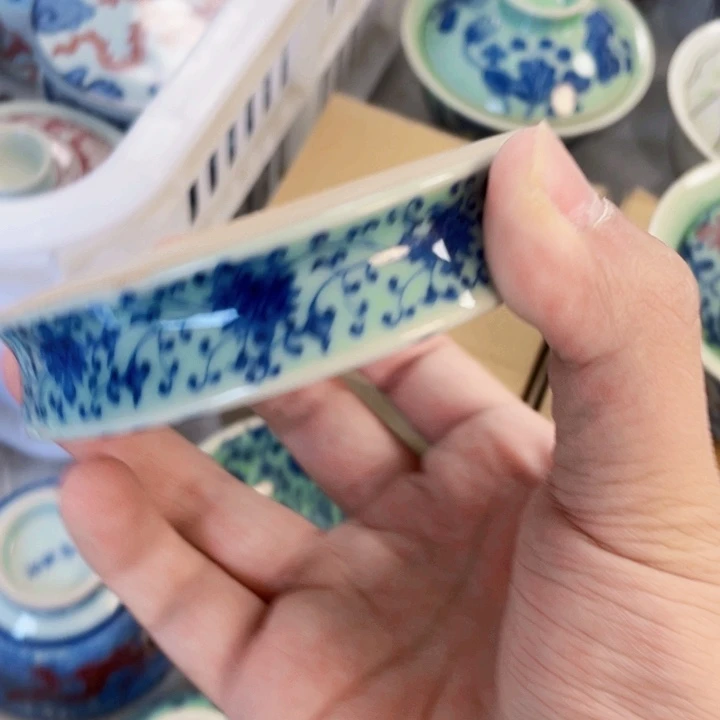 瓷片青釉缠枝莲盖置