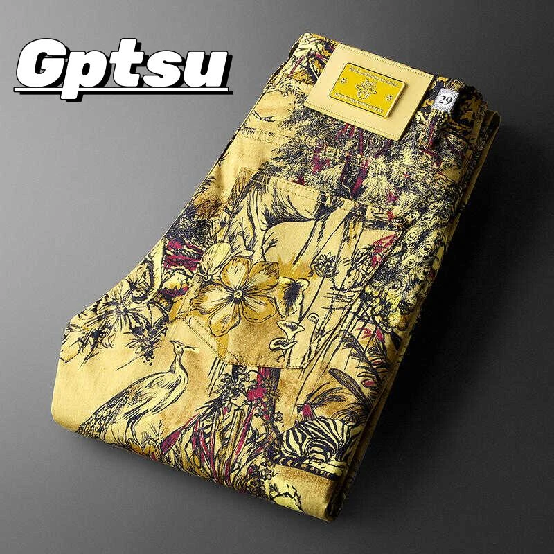 GPTSu国潮轻奢水墨印花休闲裤男士夏季薄款潮流修身高街小脚长裤