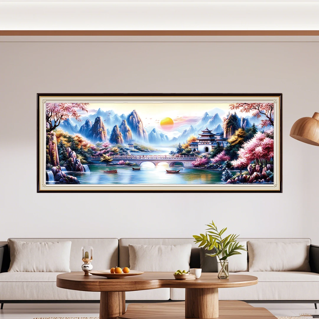 【新疆长绒棉双纱棉】7227虹桥花屿十字绣大格56x138厘米满绣54色