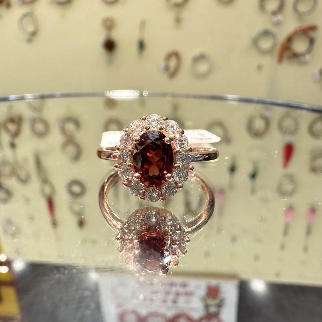 【536】天然石榴石戒指银s925特价