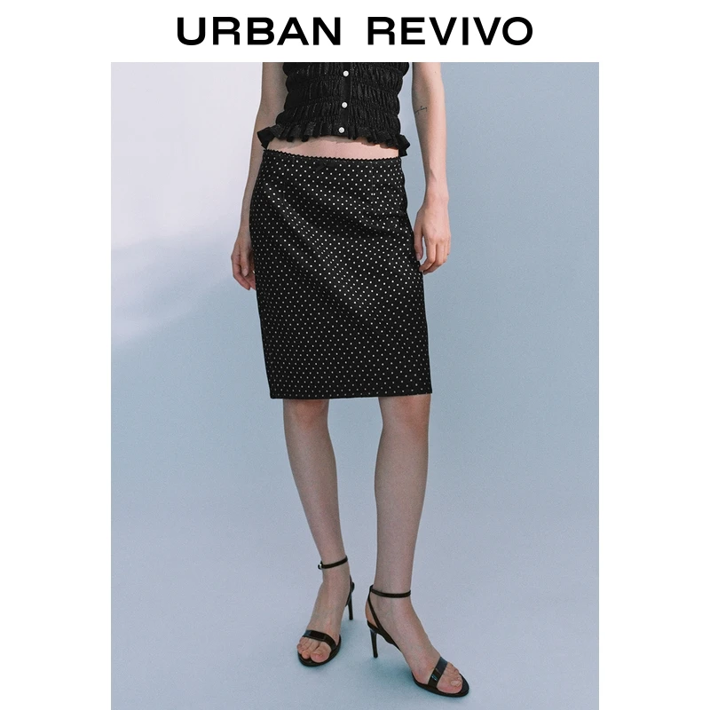 【HOT】UR2025秋季新款女装复古波点蝴蝶结牛仔半裙UWG850161